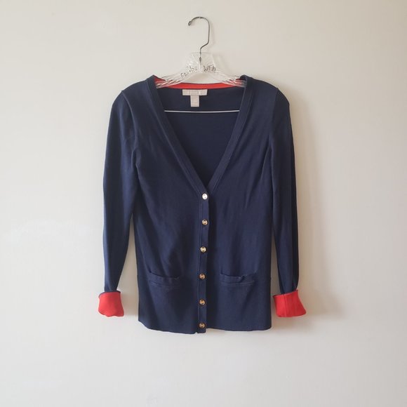 *SOLD Banana Republic Navy Gold Red Cardigan XS - Picture 3 of 5